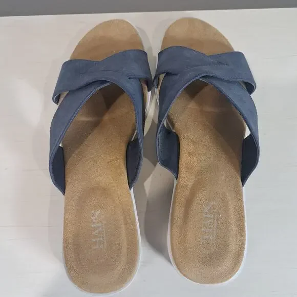 Chaps Women's Olessia Blue Faux Suede Wedge Sandals Slip-On Size 9 - Picture 4 of 8